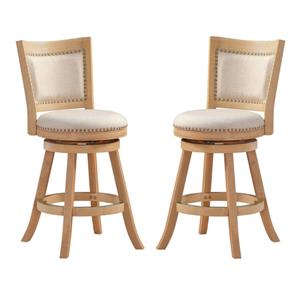 Home Square 24&quot Counter Stool in Driftwood Creme Wire-Brush & Ivory - Set of 2
