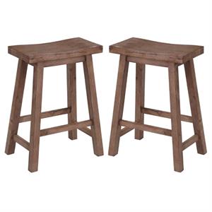 Home Square 24&quot Sonoma Saddle Stool in Barnwood Wire-Brush - Set of 2