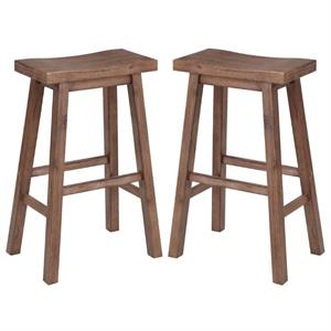 Home Square 29&quot Sonoma Saddle Stool in Barnwood Wire-Brush - Set of 2