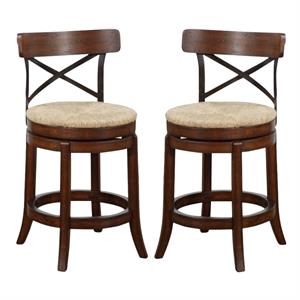 Home Square Myrtle 24&quot Metal Back Counter Height Stool in Mahogany - Set of 2