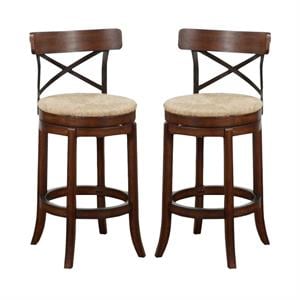 Home Square Myrtle 29&quot Metal Back Bar Height Stool in Mahogany - Set of 2