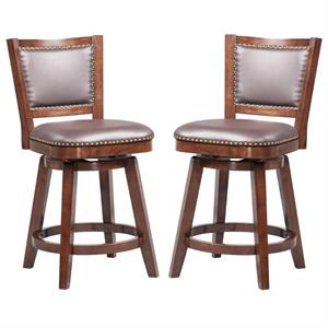 Home Square Broadmoor 24&quot Faux Leather Swivel Bar Stool in Cappuccino - Set of 2