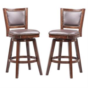 Home Square Broadmoor 29&quot Faux Leather Swivel Bar Stool in Cappuccino - Set of 2