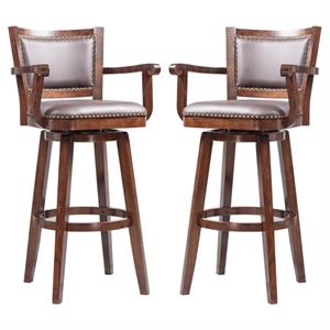 Home Square Broadmoor 36&quot Faux Leather Bar Stool in Cappuccino - Set of 2