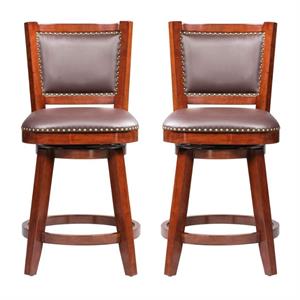 Home Square Broadmoor 24&quot Faux Leather Swivel Counter Stool in Cherry - Set of 2