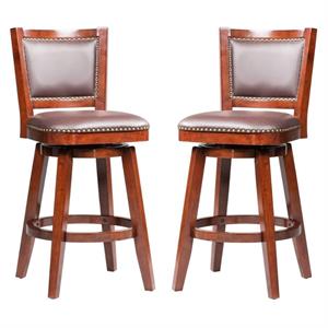 Home Square Broadmoor 29&quot Swivel Bar Stool in Cherry and Brown - Set of 2