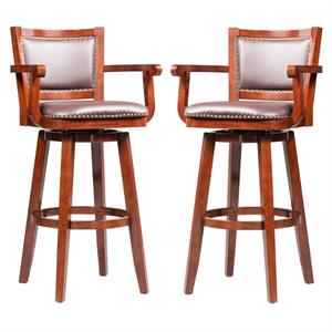 Home Square Broadmoor 36&quot Faux Leather Tall Bar Stool in Cherry - Set of 2