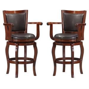 Home Square Jones Memory 29&quot Wood Bar Stool in Cherry and Black - Set of 2