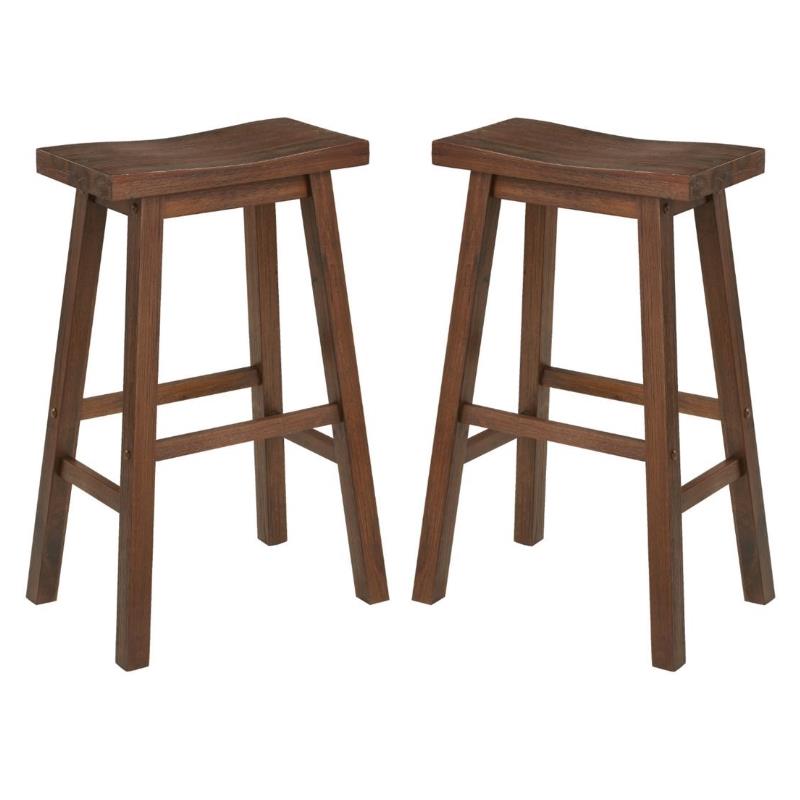 Home Square Sonoma Saddle Barstool in Chestnut Wire-Brush - Set of 2