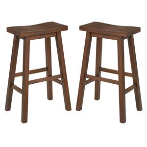 Home Square Sonoma Saddle Barstool in Chestnut Wire-Brush - Set of 2