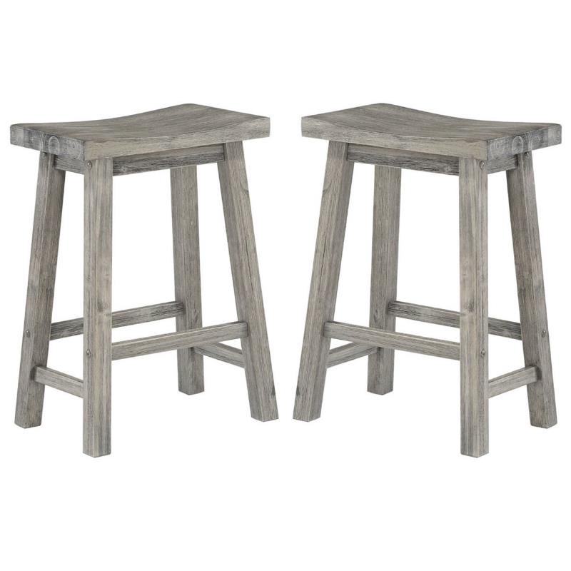 Home Square Sonoma Saddle Counter Stool in Storm Gray Wire-Brush - Set of 2