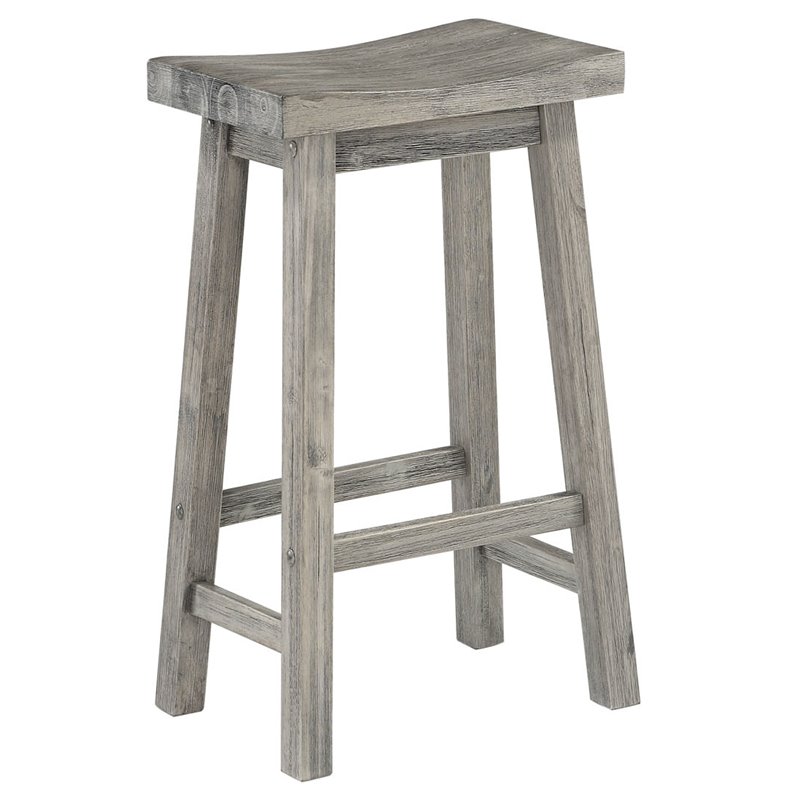Home Square Sonoma Saddle Barstool in Storm Gray Wire-Brush - Set of 2