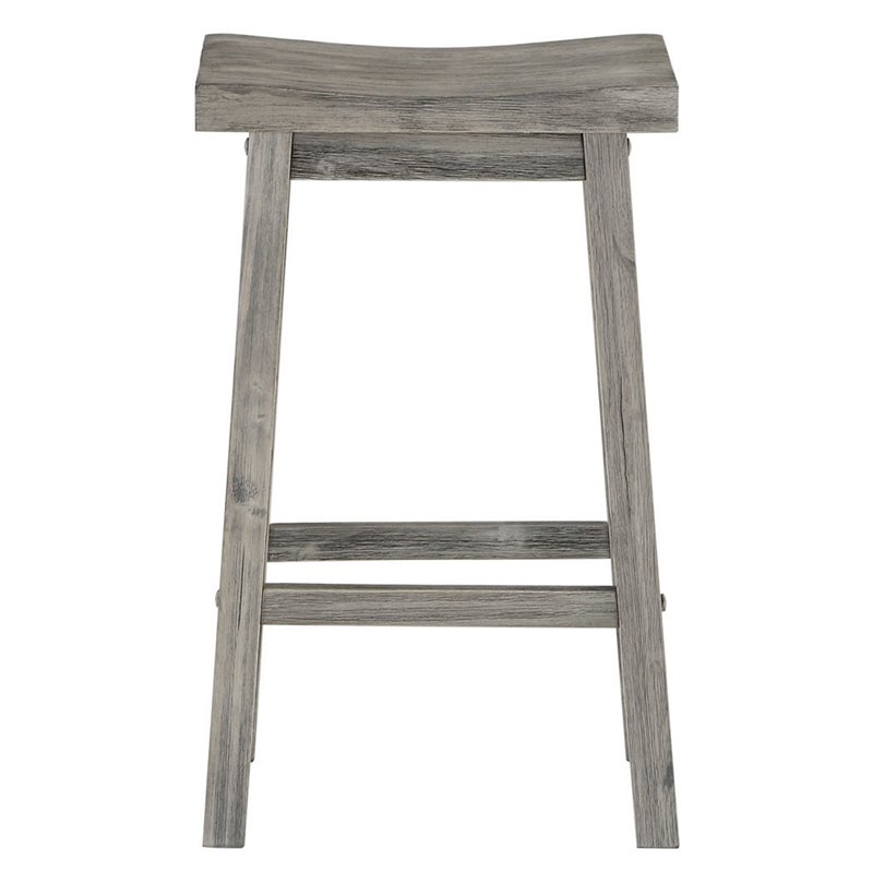 Home Square Sonoma Saddle Barstool in Storm Gray Wire-Brush - Set of 2