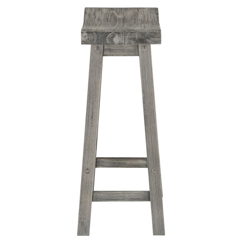 Home Square Sonoma Saddle Barstool in Storm Gray Wire-Brush - Set of 2