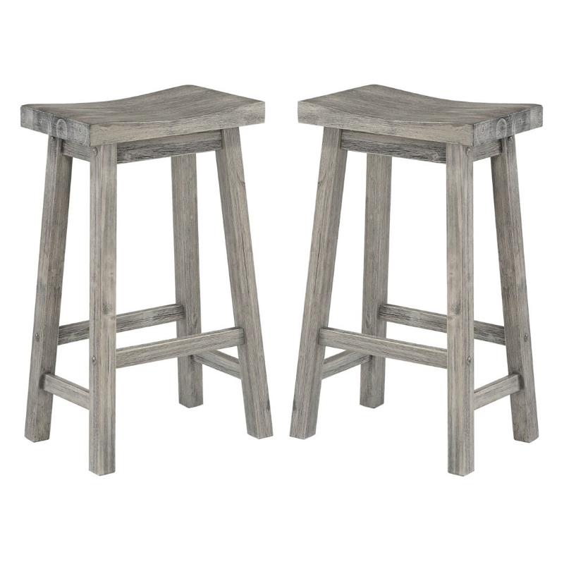 Home Square Sonoma Saddle Barstool in Storm Gray Wire-Brush - Set of 2