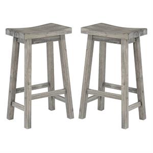 Home Square Sonoma Saddle Barstool in Storm Gray Wire-Brush - Set of 2
