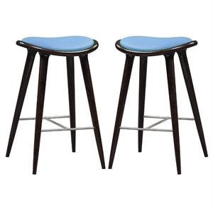 Home Square Lucio 29&quot Faux Leather Bar Stool in Blue and Cappuccino - Set of 2