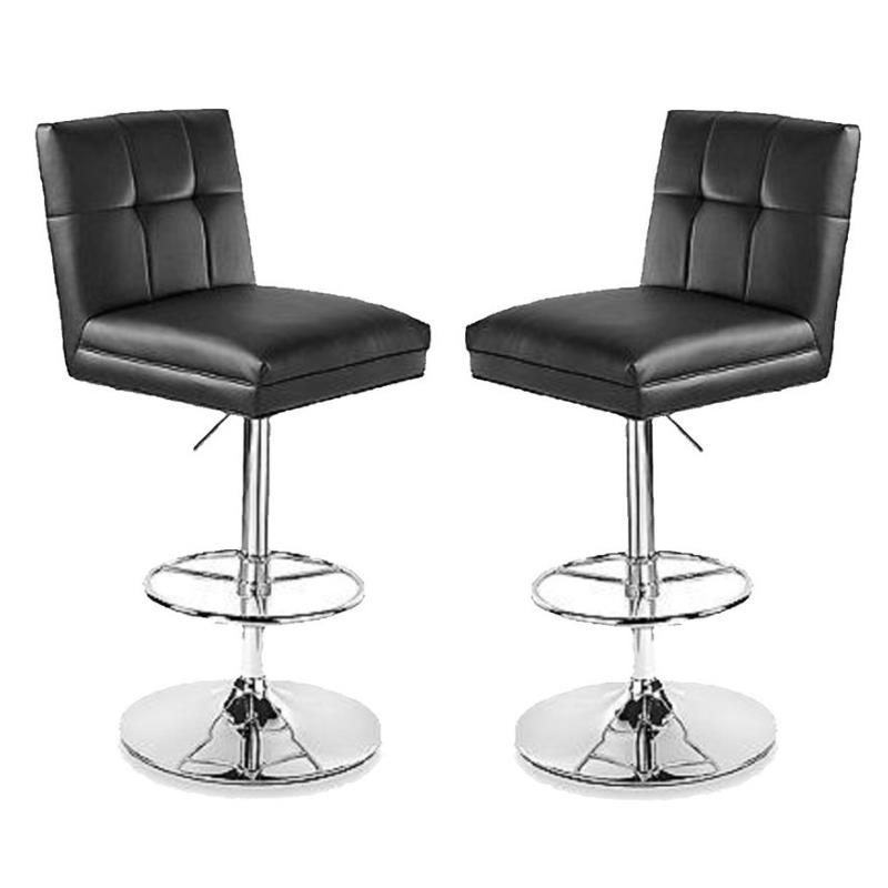 Home Square Sloan Adjustable Faux Leather Swivel Bar Stool in Black - Set of 2