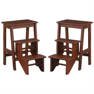 Home Square 24&quot Stationary Bar Step Stool in Cappuccino - Set of 2