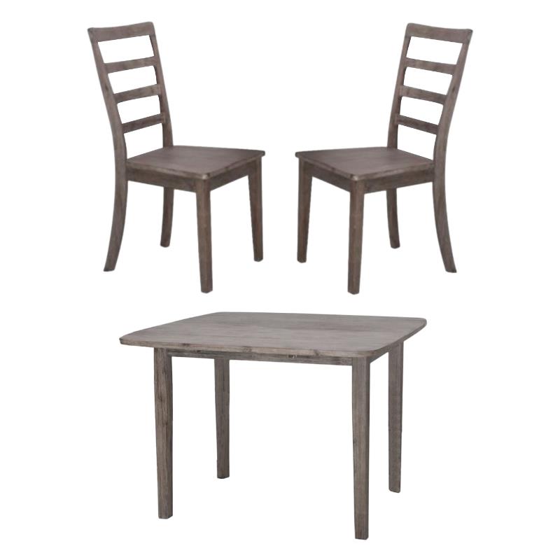 Home Square 3-Piece Set with Dining Table/2 Dining Chairs in Barnwood Wire-Brush