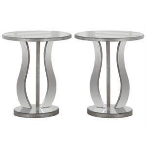 Home Square Mirrored End Table in Brushed Silver Finish - Set of 2