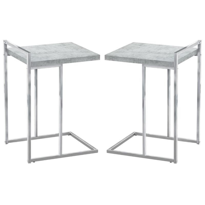 Home Square Wood Panel Top C Side Table in Gray and Chrome - Set of 2
