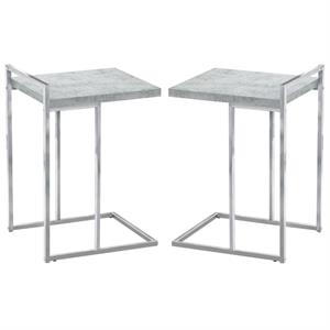 Home Square Wood Panel Top C Side Table in Gray and Chrome - Set of 2