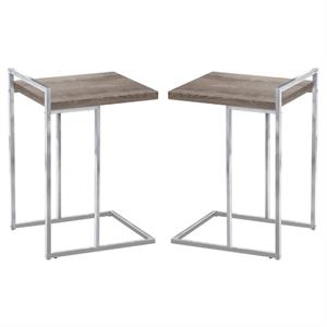 Home Square Wood Panel Top C Side Table in Dark Taupe and Chrome - Set of 2