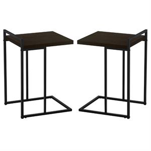 Home Square Thick Wood Panel Top C Side Table in Espresso and Black - Set of 2