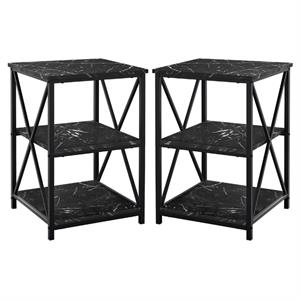 home square 2 shelf faux marble top side table in black - set of 2