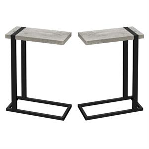 Home Square Wood Top C Side Table in Reclaimed Gray and Black - Set of 2