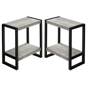 Home Square 2 Tier Wood Top Side Table in Reclaimed Gray and Black - Set of 2