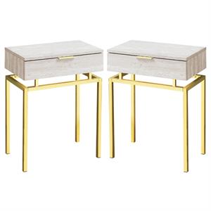 Home Square 18&quot Accent End Table in Beige and Gold - Set of 2