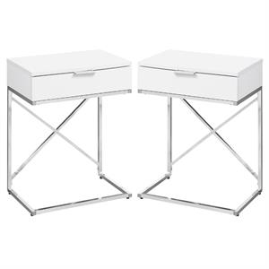Home Square 18&quot Accent End Table in White and Chrome Finish - Set of 2