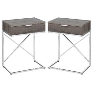 Home Square 18&quot Accent End Table in Dark Taupe and Chrome - Set of 2