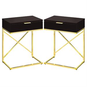 Home Square 18&quot End Table in Cappuccino and Gold Finish - Set of 2