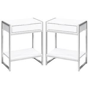 Home Square 20&quot Storage Accent End Table in White and Chrome - Set of 2