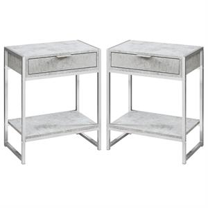Home Square 20&quot Storage Accent Metal End Table in Gray and Chrome - Set of 2