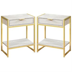Home Square 20&quot Storage Accent End Table in Beige and Gold - Set of 2