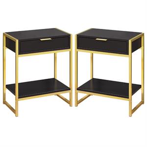 Home Square 20&quot Storage Accent End Table in Cappuccino and Gold - Set of 2