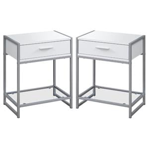 Home Square 18&quot Storage Accent End Table in White and Silver - Set of 2
