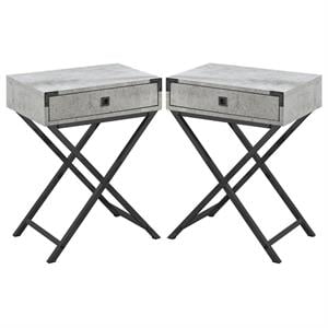 Home Square 18&quot Storage Accent End Table in Gray and Black Nickel - Set of 2