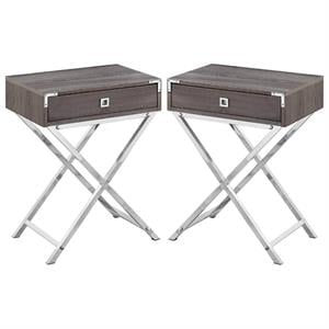 Home Square 18&quot Storage Accent End Table in Dark Taupe and Chrome - Set of 2