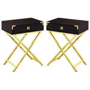 Home Square 18&quot Storage Accent End Table in Cappuccino and Gold - Set of 2