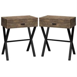 Home Square 24&quot Wood Top Storage End Table in Brown and Black - Set of 2