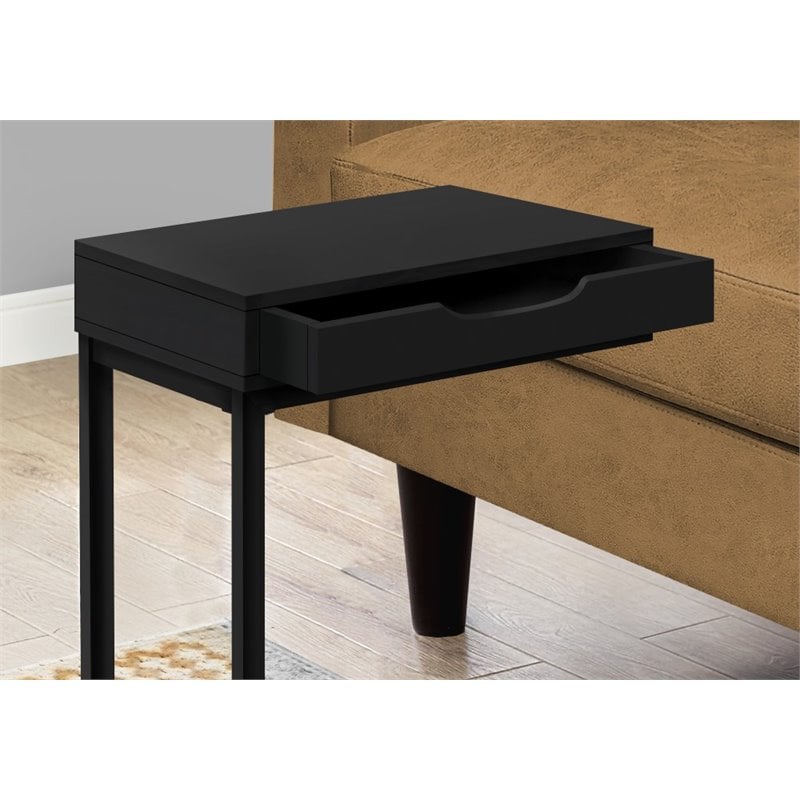 Home Square 1 Drawer Metal Accent Table in Black Finish - Set of 2