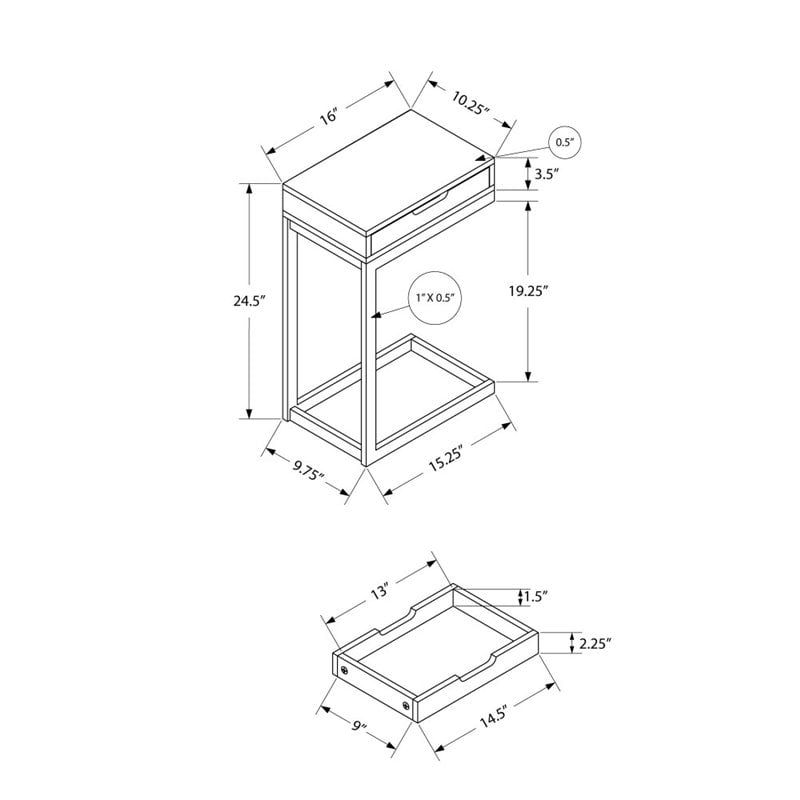 Home Square 1 Drawer Metal Accent Table in Black Finish - Set of 2