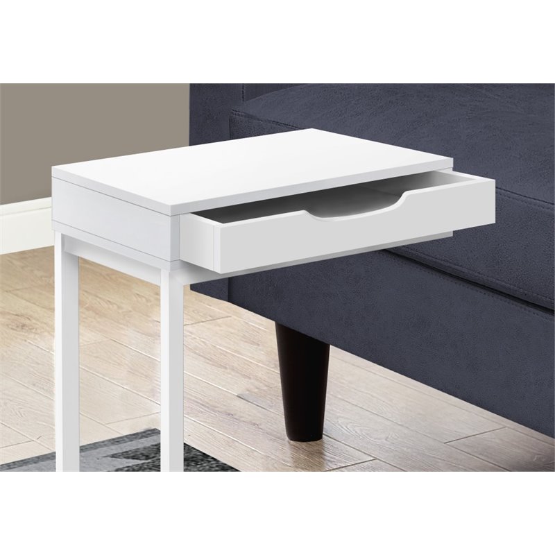 Home Square 1 Drawer Metal Accent Table in White Finish - Set of 2