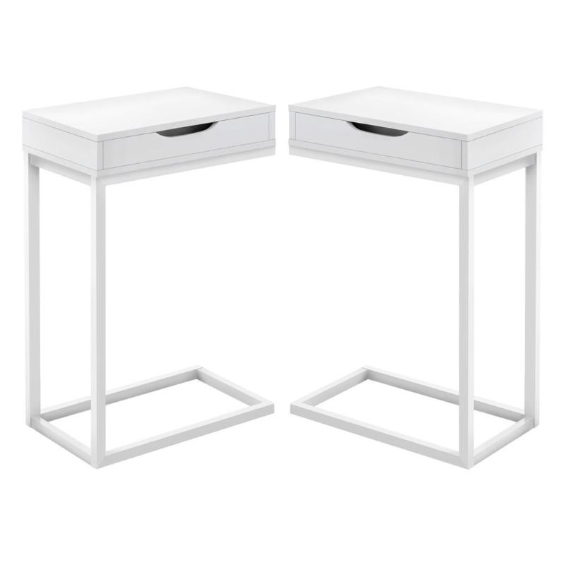 Home Square 1 Drawer Metal Accent Table in White Finish - Set of 2