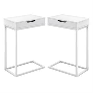 Home Square 1 Drawer Metal Accent Table in White Finish - Set of 2
